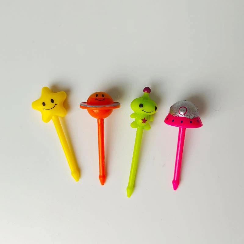 Space Series Fruit Fork Cartoon Star Ship Alien Cake Fruit Toothpick 8PCS Lunch Bento Accessories Theme Party Decoration fruit fork food toothpicks food picks