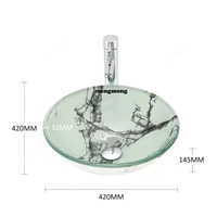 อ่างล้างหน้าแบบกระจกลายหินอ่อนสีขาว อ่างล้างหน้าในห้องน้ำโรงแรม อ่างล้างหน้าในห้องน้ำพร้อมเฟอร์นิเจอร์ อ่างล้างหน้าทรงกลมแบบวางบนเคาน์เตอร์ 6