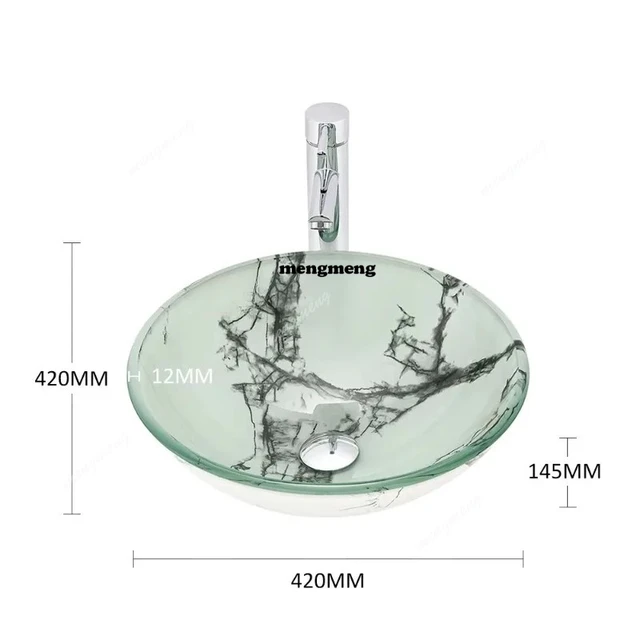 อ่างล้างหน้าแบบกระจกลายหินอ่อนสีขาว อ่างล้างหน้าในห้องน้ำโรงแรม อ่างล้างหน้าในห้องน้ำพร้อมเฟอร์นิเจอร์ อ่างล้างหน้าทรงกลมแบบวางบนเคาน์เตอร์ 6