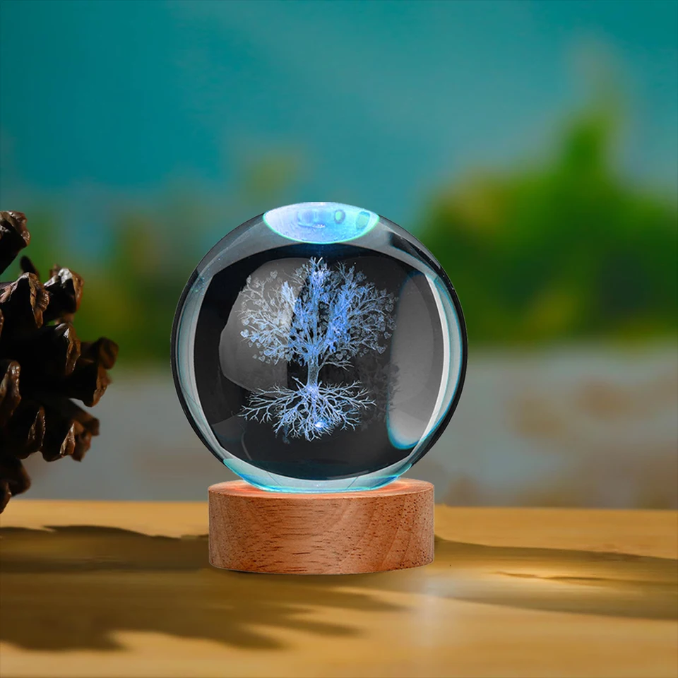 AWARDSEN Sfera di cristallo da 60 mm, decorazione a forma di albero della vita in vetro inciso al laser, idea regalo per compleanno