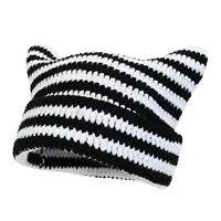1pc Little Devil Striped Knitted Hat,big Head Circumference Knitted Hat,cute Cat Ears Pointed Hat,head Protector Hat for Parties - Image 2