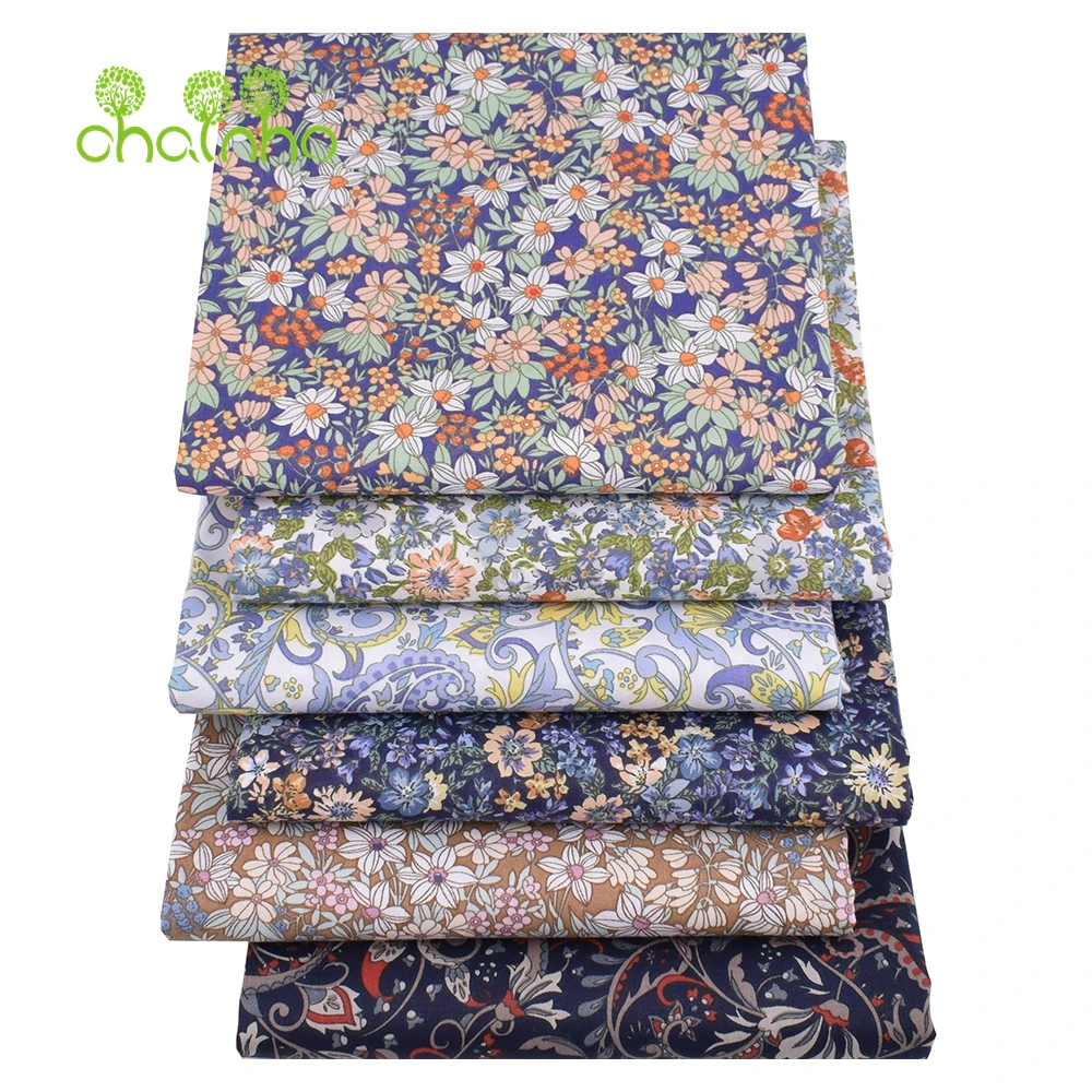 Chainho,Printed Twill Weave Cotton Fabric,DIY Sewing Quilting Material,Patchwork Cloth,6 Designs Floral Series,2 Sizes,25C10