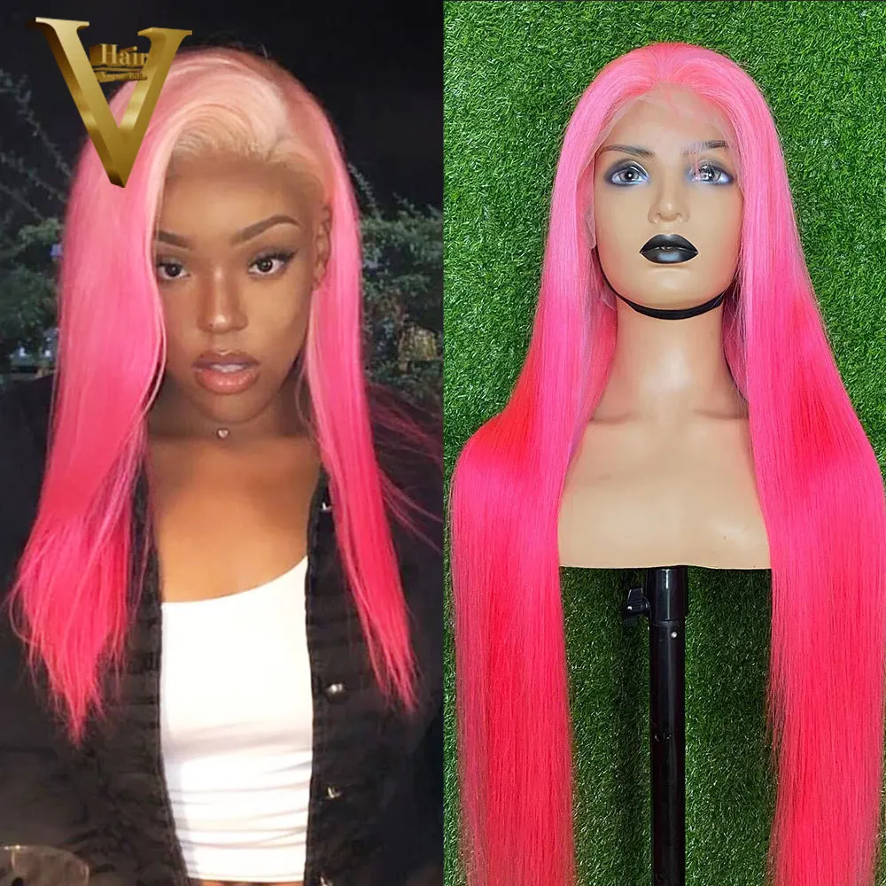 

Glueless Straight Dark Pink Wigs For Women 13X4 13X6 Transparent Lace Front Wig Preplucked Hairline Brazilian Human Hair Wigs