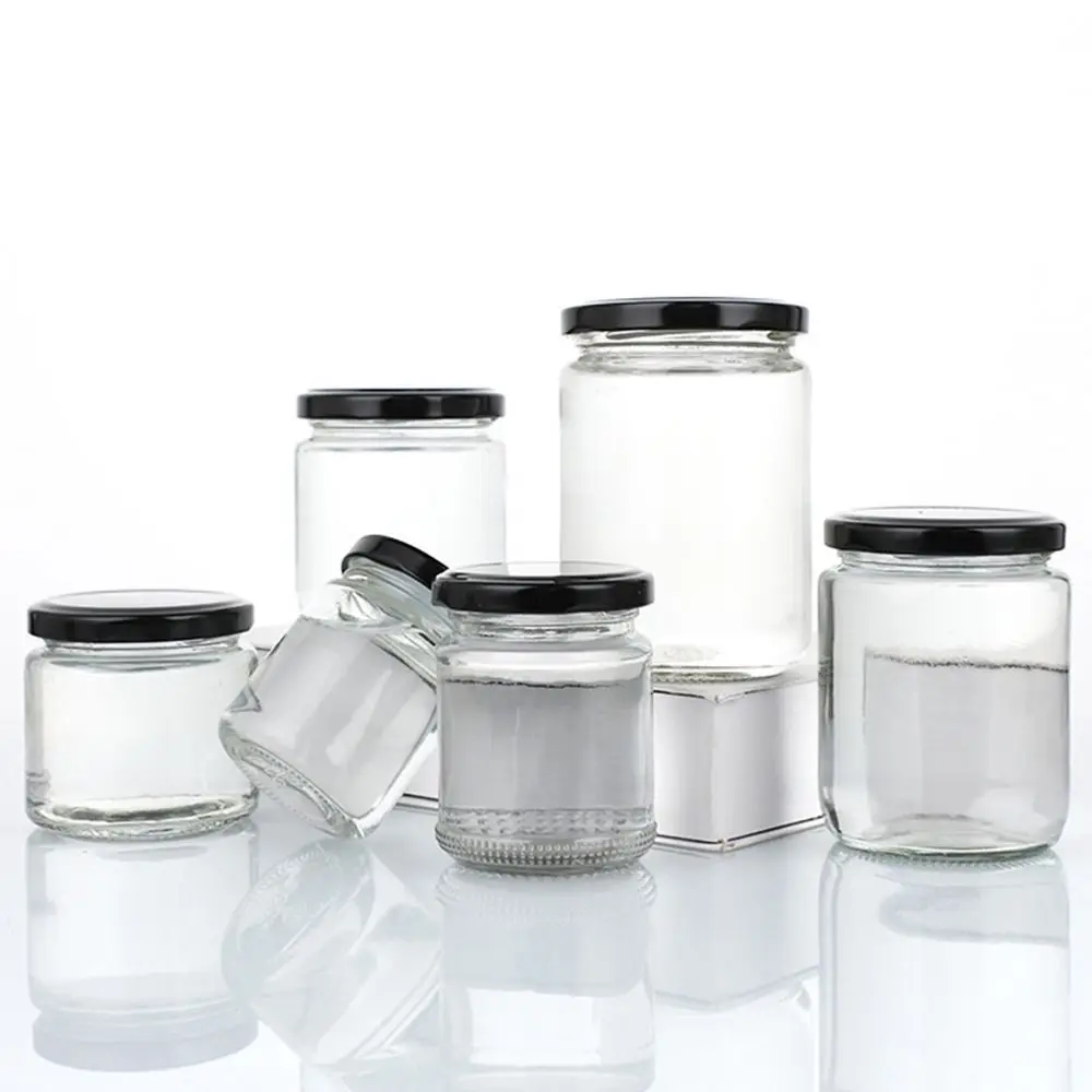 1Pcs with Black Airtight Lids Glass Jar Kitchen Round Mason Jar Food Storage 100ml 150ml 195ml 240ml Canning Containers 3