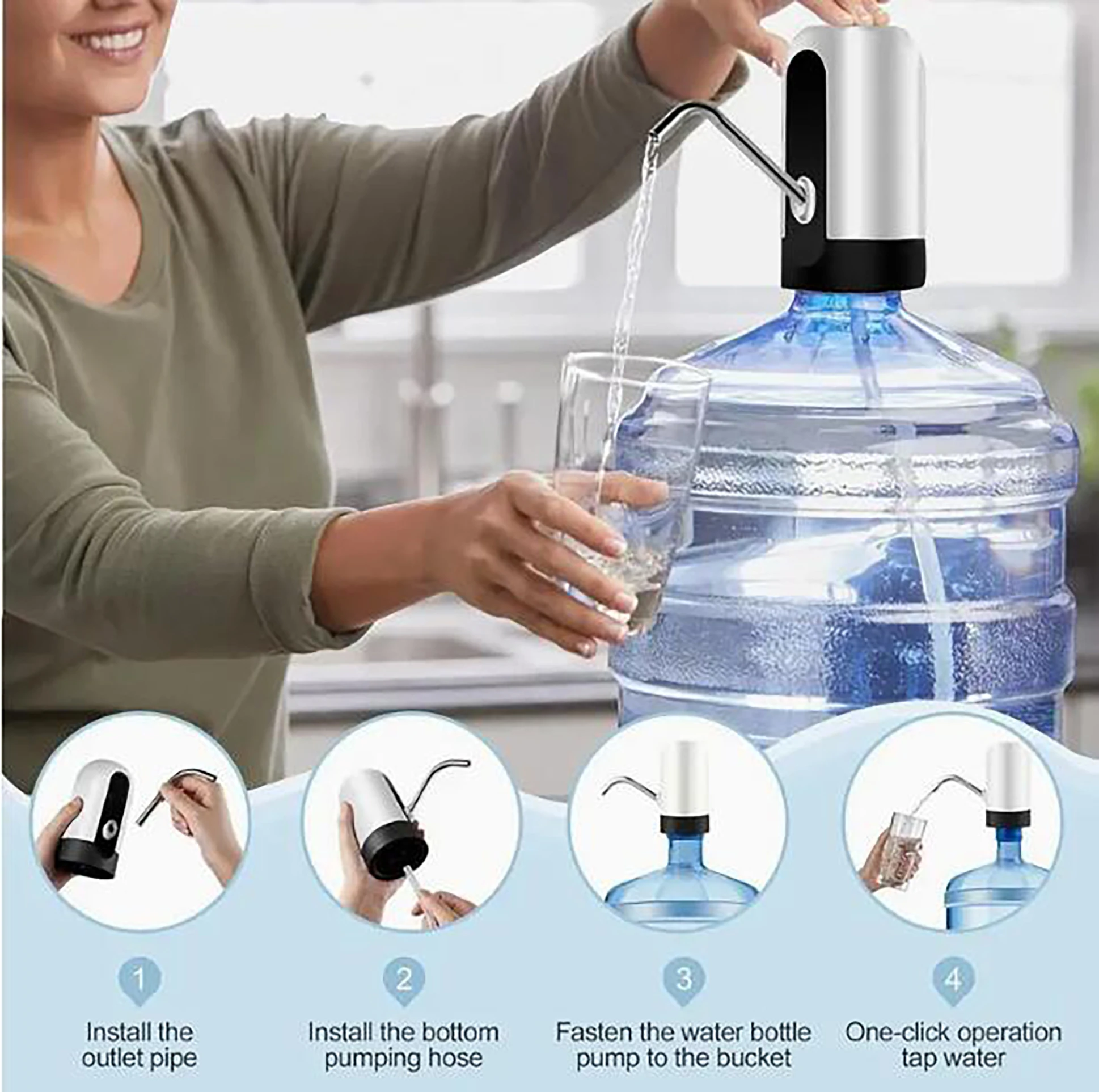 Electric water bottle pump portable universal electric water dispenser suitable for camping kitchen office workshop garage