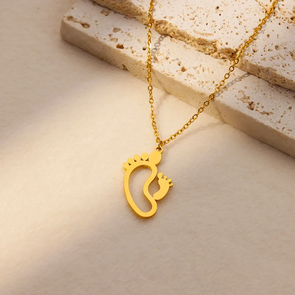 Geometric Double Footprint Necklaces For Women Gold Color Stainless Steel