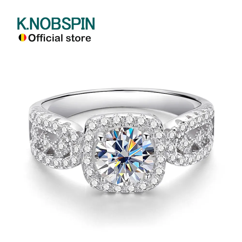 

KNOBSPIN 1ct D Color Moissanite Ring for Women GRA Certified Lab Diamond Engagement Wedding Band 925 Sterling Silver Luxury Ring