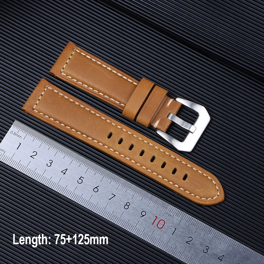 Genuine Crazy Horse Leather Watchband - Black, Blue, Brown Bracelet, 20mm-26mm