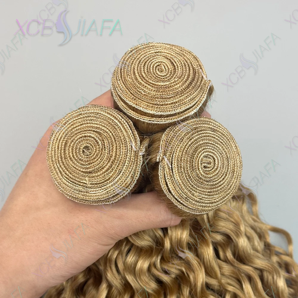 Honey Blonde Water Wave 100% Human Hair Bundles #27 Colored Double Weft Raw Virgin Hair Wet and Wavy Bundle Human Hair 1/3/4 Pcs 5