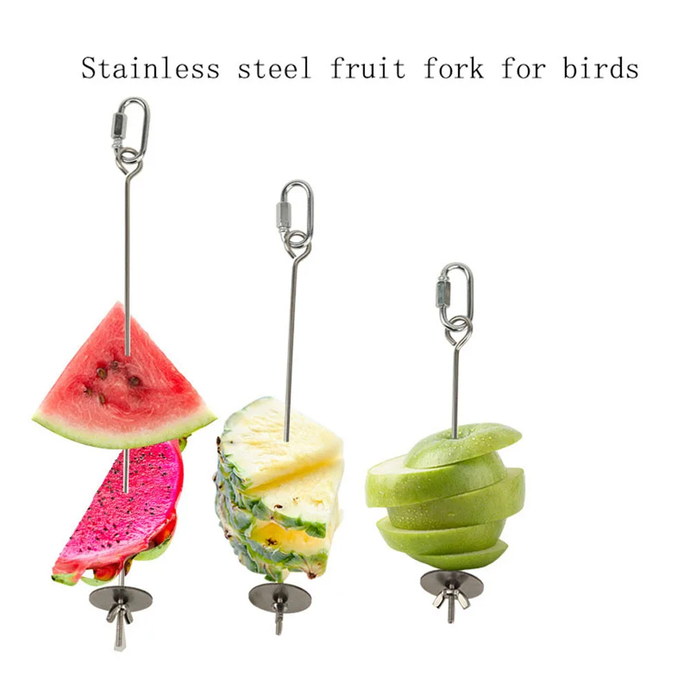 Bird Food Holder Support Stainless Steel Parrot Fruit Vegetable Feeder Stick Spear Meat Skewer Foraging Toys bird feeder,parrot feeder
