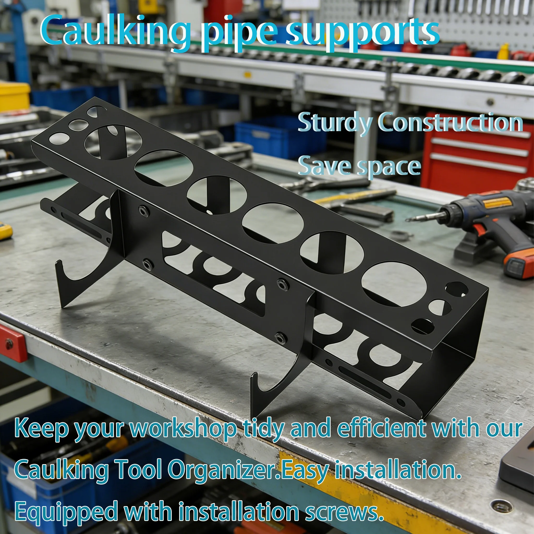 Wall Mount Caulking Gun Storage Rack - Holder For Tubes, Gun & Nozzles (16.3x6.1x3.4 Inches)