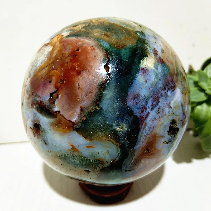 Natural Stone Pretty Ocean Jasper sphere Meditation Spirit Exorcism Feng Shui Crystal Ball Home Room Decoration Reiki Healing 3