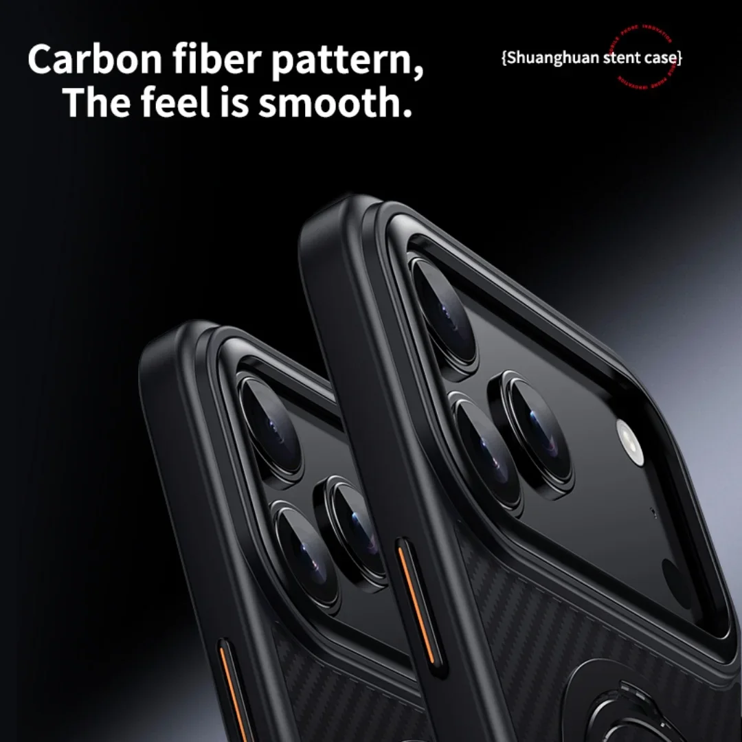 Premium Carbon Fiber Anti-Scratch Case with 360° Rotating Bracket Holder and MagSafe Compatibility