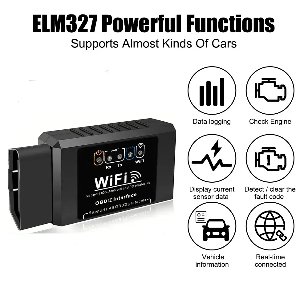 WiFi ELM327 OBD2 Code Reader Scanner V1.5 Car Diagnostic Tools for Android/IOS/Windows 16PIN OBD2 Interface
