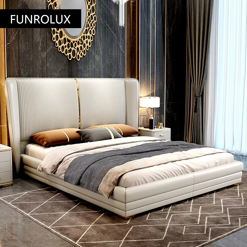 Modern light luxury furniture leather bed bedroom comfortable soft bed with double