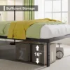 18 inch double bed frame without springs, heavy-duty high metal double bed frame, noise free, easy to assemble, black 4