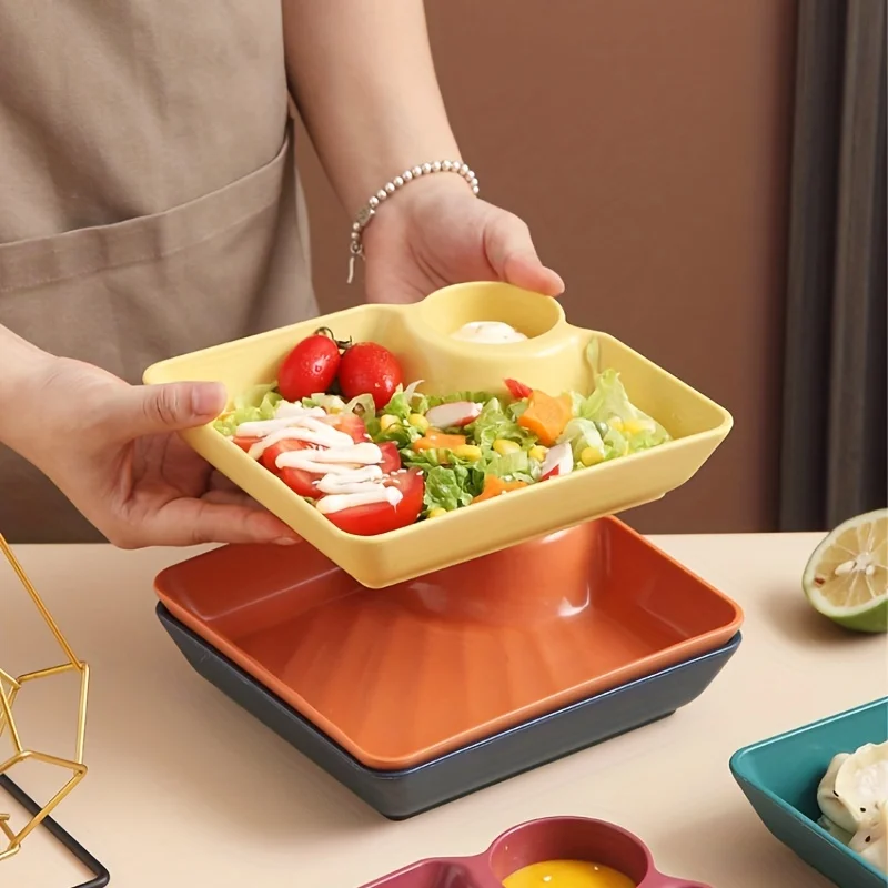 Divided Plates French Fries Square Dumpling Plate With Vinegar Plates Snack Dish 2-Grid Spices Dessert Christmas Tableware Home ceramic dessert plates,snack dish