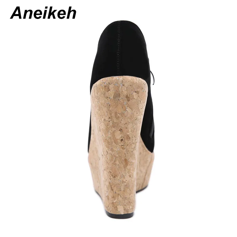 Aneikeh 2024 Spring Autumn Faux Suede Zipper Platform Wedges ANKLE Boots Femme Round Toe Pumps Sexy High Heels Nightclub Shoes