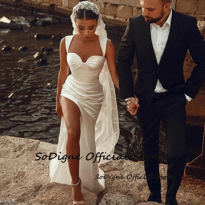 SoDigne Mermaid Satin Wedding Dress Sweetheart Sleeveless Bridal Gown Split Long Bride Dresses vestidos de novia Customized 14 Sd3091786cce7411dbf22def55dd7a260E