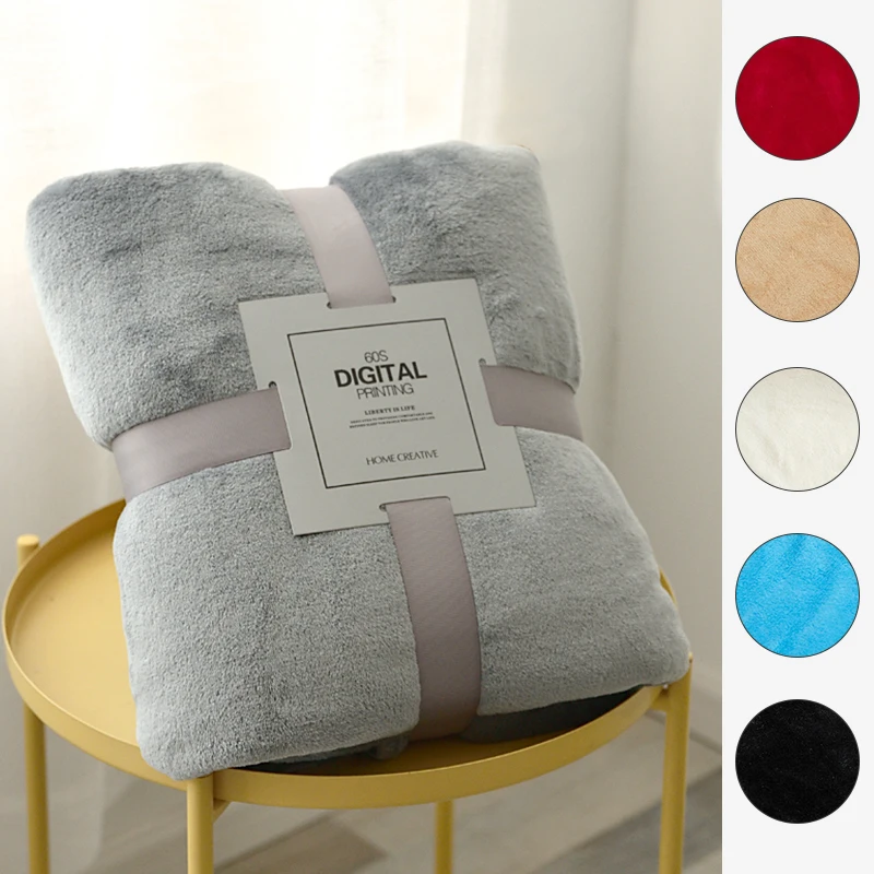 Plain Ccolored Flannel Blanket Blue Pink Soft Warm Thin Bedspread Sofa Cover Thickened Coral Fleece Plush Blankets For Beds