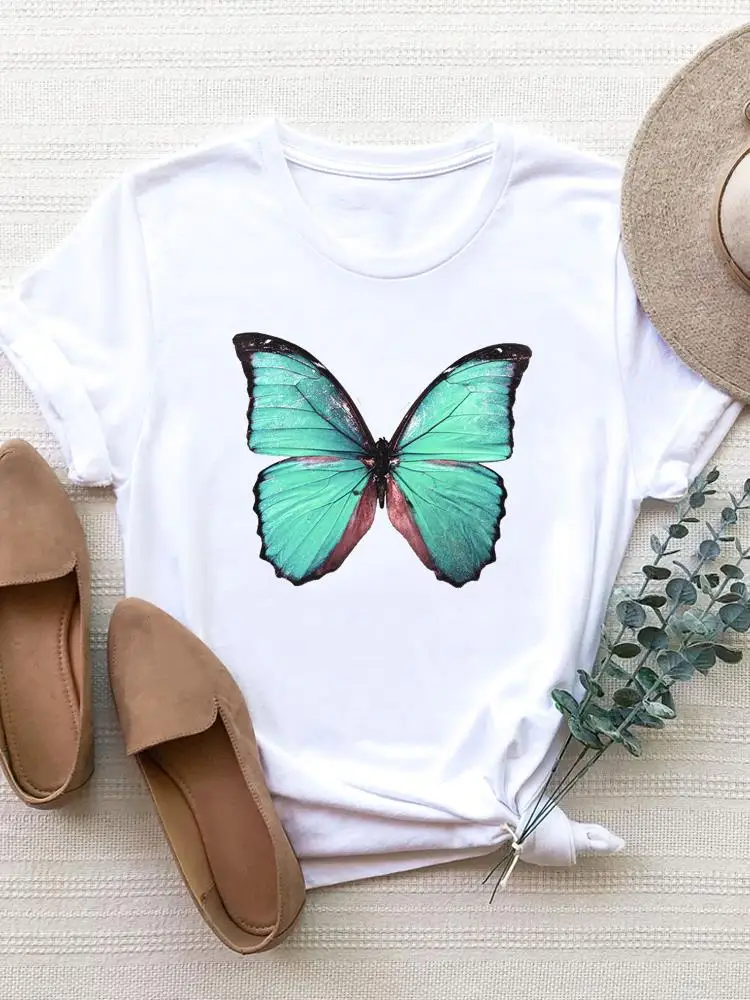 

Butterfly Cartoon Trend Cute Short Sleeve Summer Top Tee Women Clothes Basic Clothing Print T Shirt Fashion Graphic T-shirt