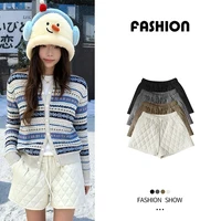 LanCharm 2025 Autumn Winter Korean High-Waisted Warm Women's Casual Pants Diamond-Patterned Thickened Slimming Boots Shorts