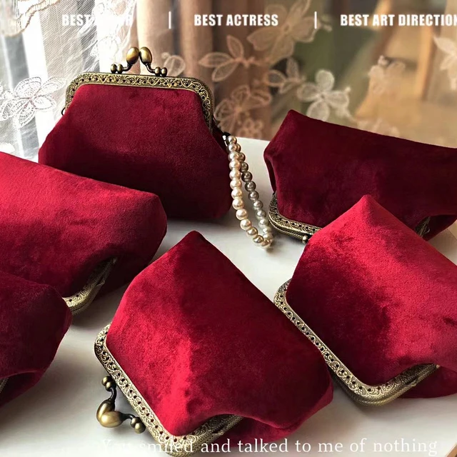 Louis Vuitton LV Cosmetic Pouch Case Kiss Lock Red Velvet Vintage