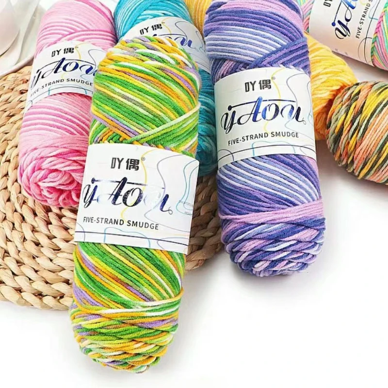 100g/ball Gradient Colored Cotton Yarn Soft Knitted Warm Scarf Sweater DIY Material Crochet Yarn 5-strand Medium Thick Yarn 6
