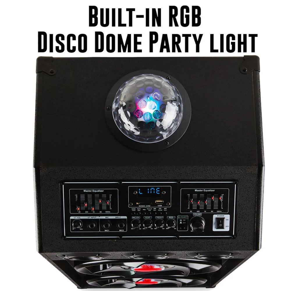5000W Portable Bluetooth Party Speaker DJ Karaoke Heavy Bass Rechargeable Sound System Led Light Dual 12" Subwoffer 6