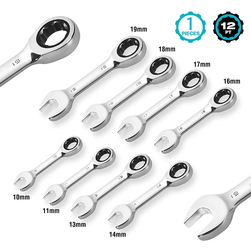 

1PC Stubby Ratcheting Combination Wrench Set Short Handle Ratchet Wrench CR-V Combination Wrenches Repair Tools