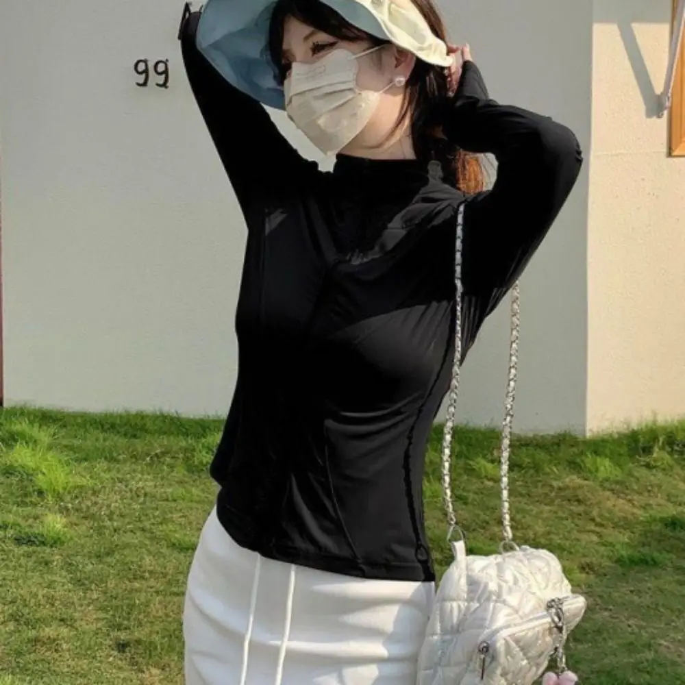 Fashion Ice Silk Sun Protection Top Women Stand Up Collor Long Sleeve Quick Dry Sweatshirts Thin Anti-UV Outdoor Jackets Outdoor