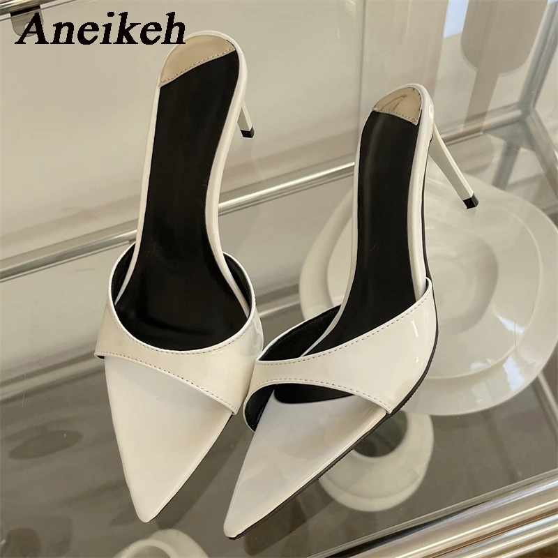 Aneikeh PU Slim High Heels – Pointed Open-Toe Anti-Slip Mules 6