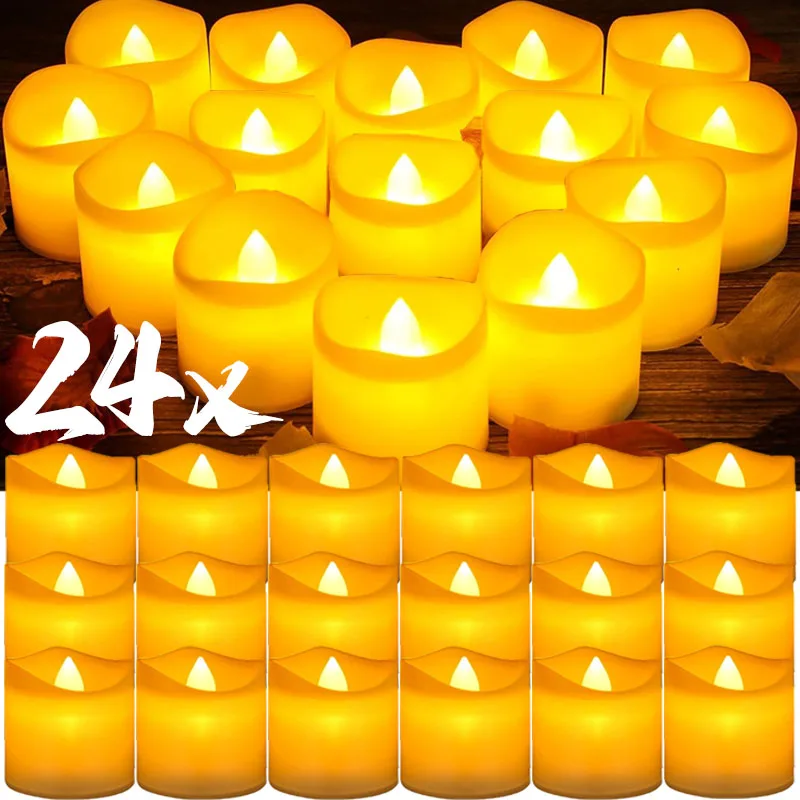 LED Electronic Candles 24/1Pcs Battery Operated Flameless Flickering Tea Lights Wedding Party Decor