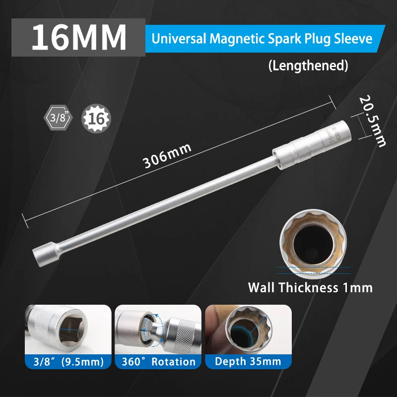 Yimomoyi Bougiesleutel, 14 mm en 16 mm, 2 stuks, universele magnetische bougiesleutels, stopcontact, demontagegereedschap, bougiestekker voor autoreparatie