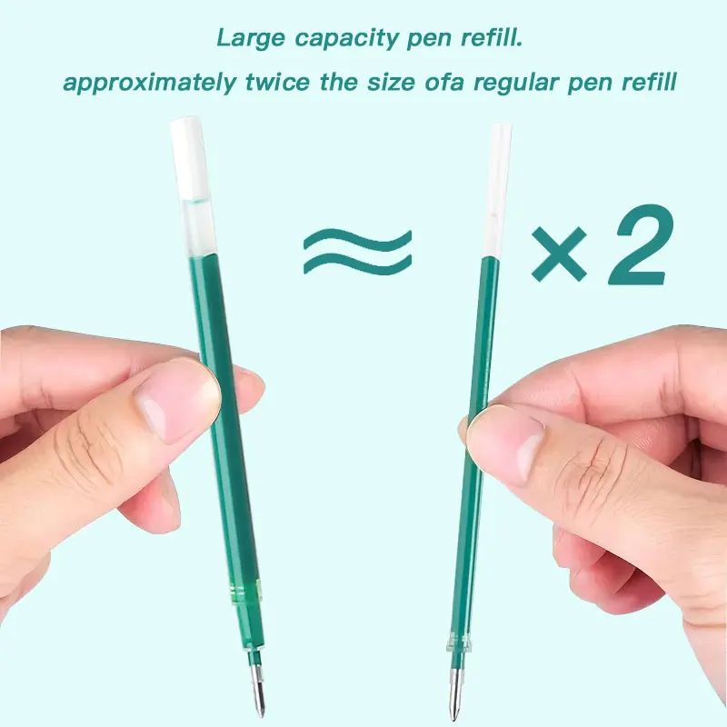 12pcs/set2pcs green gel pen + 10pcs green refill Quick drying 0.7mm nib Non-erasable Large capacity refillable metal pen clip 2