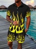 Men's Hawaiian Short Sleeve Shirt And Beach Shorts Set 3D Flame Print Beach Vacation Men Casual Shirt Summer Daily Sports Shorts 6