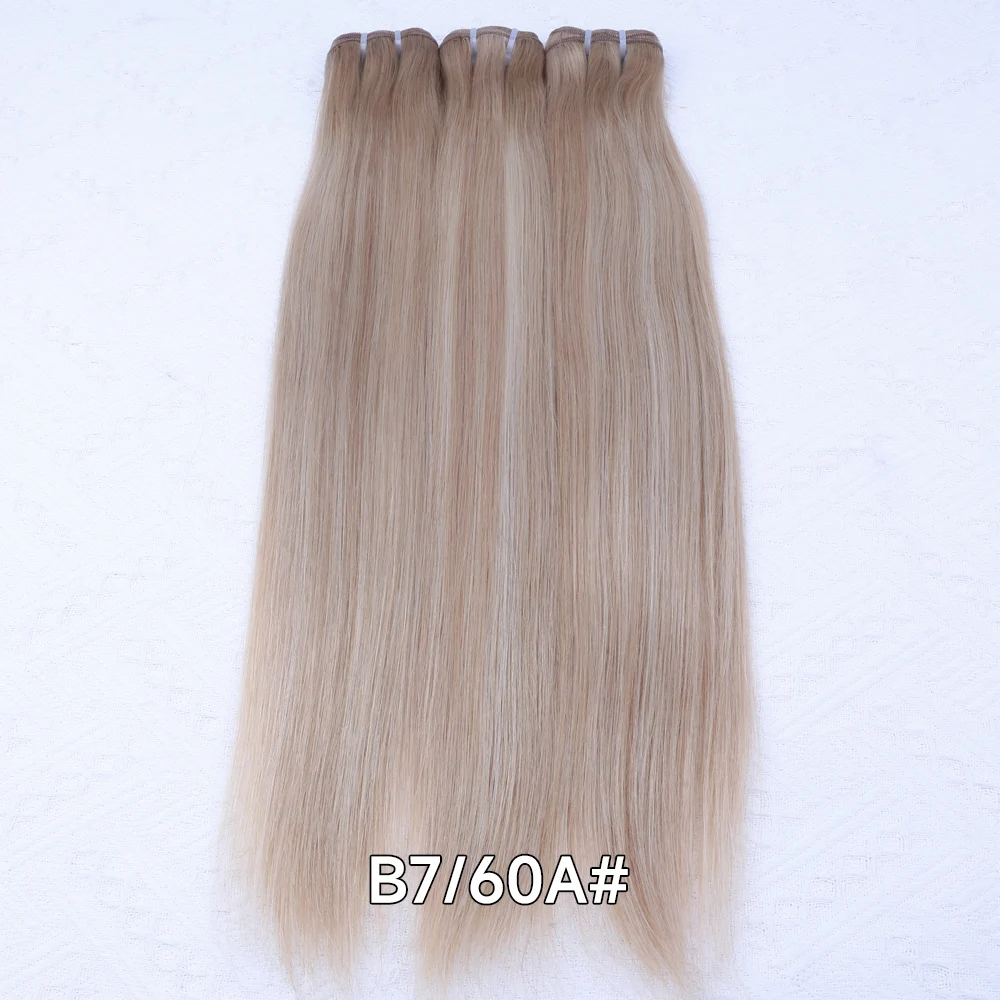 Mèches Biondo Cenere Mescolato con Biondo Schiarito, Set Completo di Ciocche di Capelli Vergini Vietnamiti Lisci, Estensioni di Capelli a Trama a Doppia Trama - immagine 2