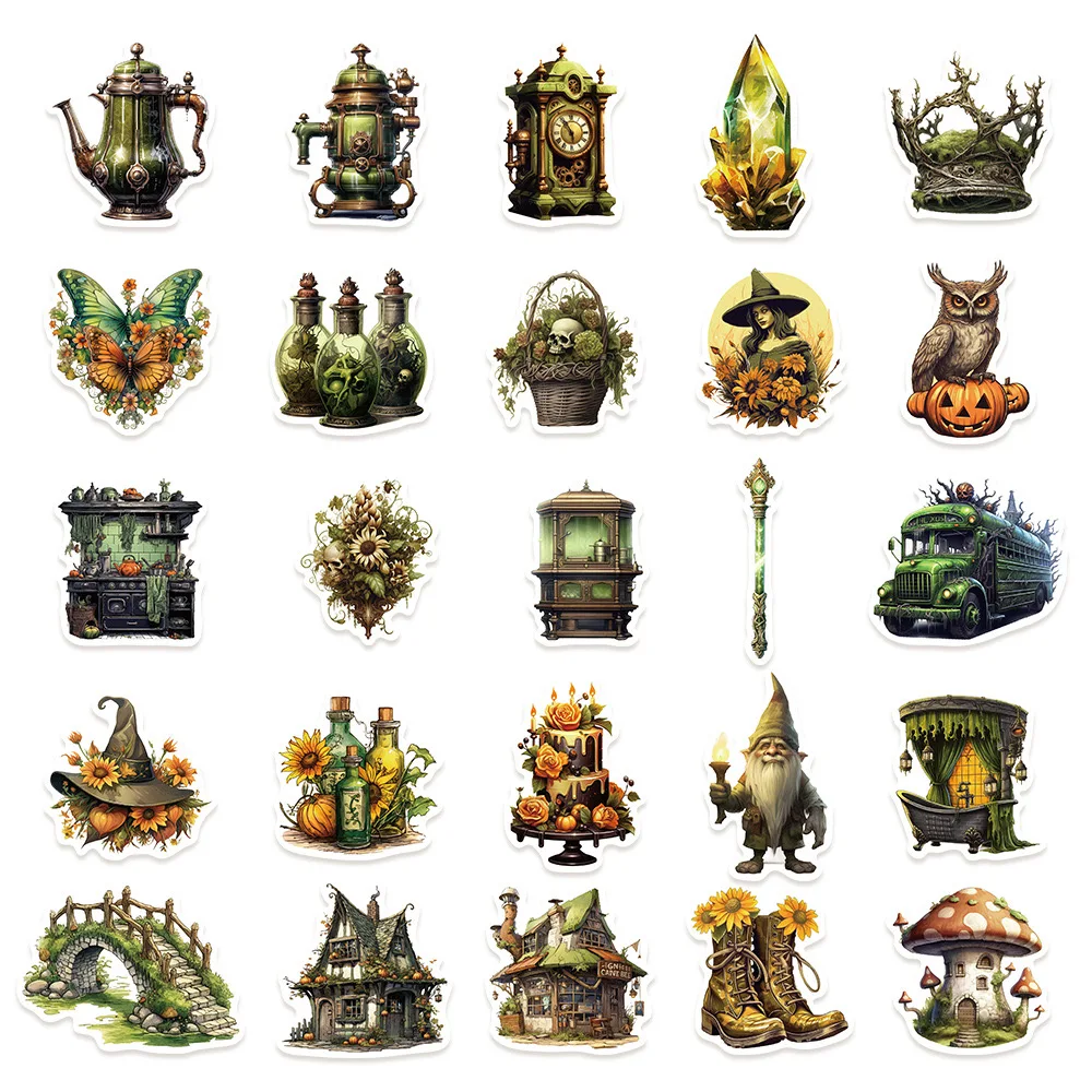 10/50pcs Retro Gothic Magic World Witch Graffiti Stickers Vintage Jungle Flower Decals DIY Notebook Phone Laptop Luggage Sticker