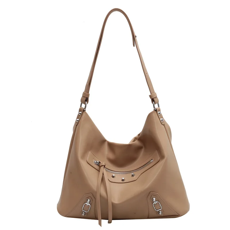 Large Capacity Shoulder Bag New Solid Color PU Soft Leather Casual Fashion Khaki Shoulder Underarm Women's Bag Birthday Gift