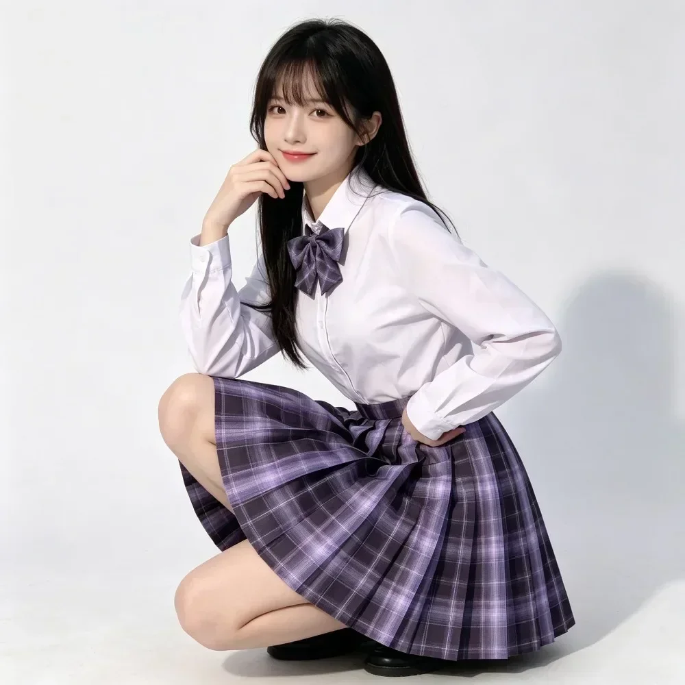 보라색 체크무늬 핏 JK 스커트 슈트, 여학생을 위한 클래식 아카데미 유니폼, 일상복 및 애니메이션 코스프레를 위한 다용도 캠퍼스 의상