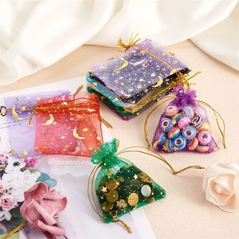 50/100/200 Stück 7x9 9x12 10x15 13x18cm Druck Stern Mond Weihnachten Organzabeutel Kordelzug Charm Verpackungsbeutel Tägliche Geschenktüten – Detail 4