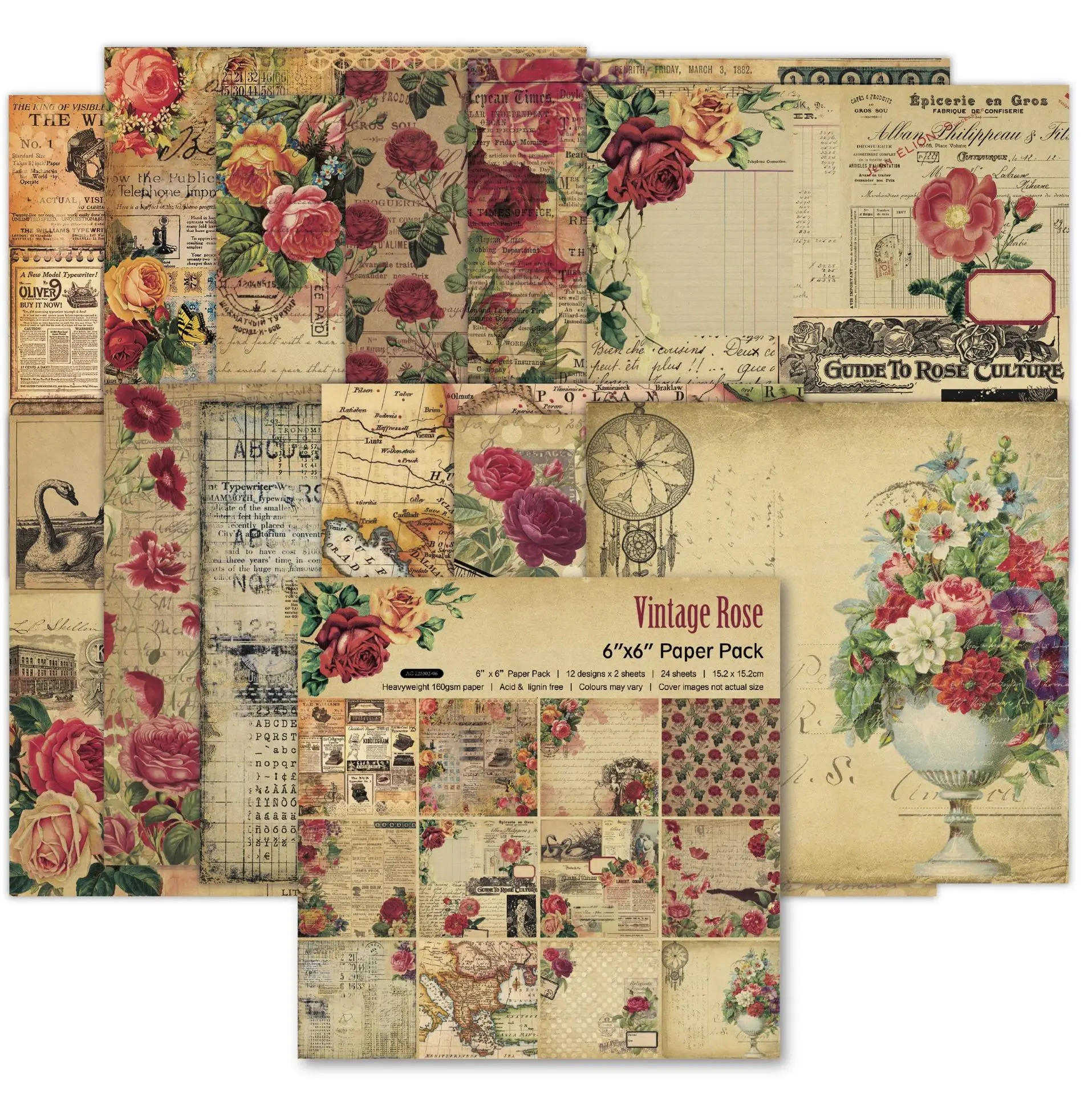24Sheets/Set Vintage Flower Material Ppaper DIY Scrapbooking Journal Base Collage Photo Props Gift Wrapping Decoration Paper
