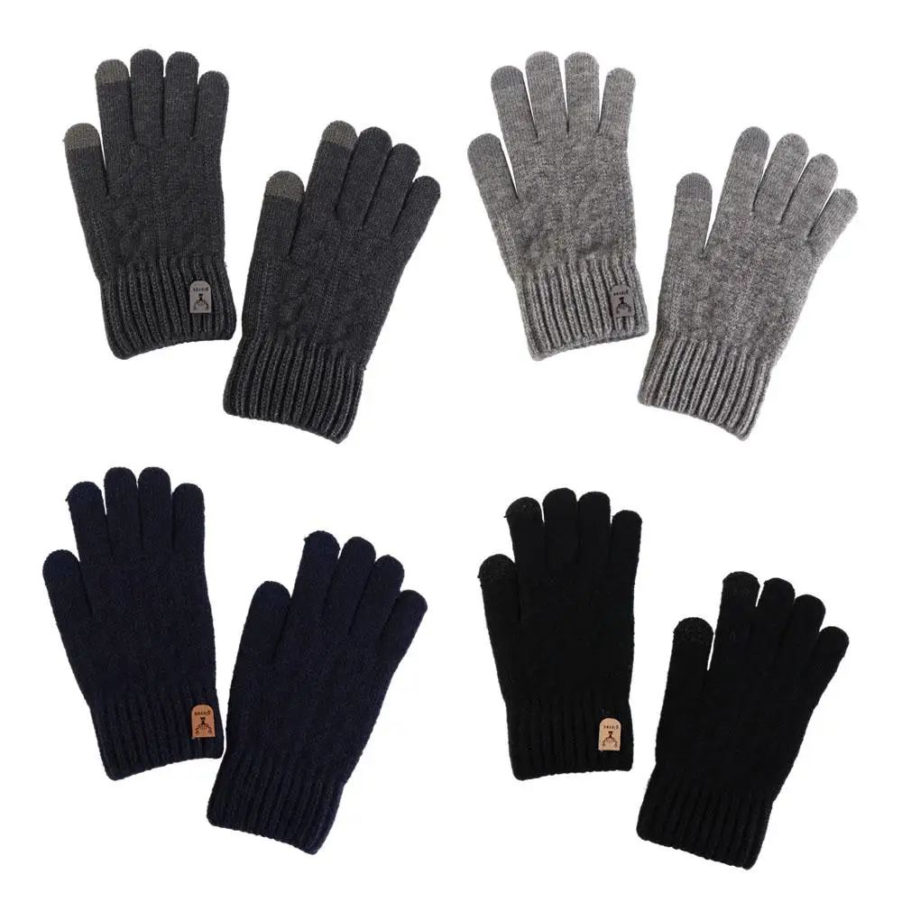 

Wool Men Knitted Gloves Fashion Solid Color Touchscreen Knitted Woolen Gloves Warm Thickened Full Finger Gloves Outdoor