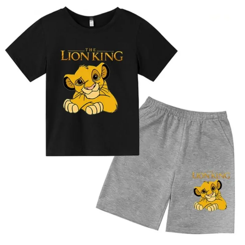 thumbnail image 1 of Conjunto de 2 piezas de camiseta y pantalones cortos con estampado de El Rey León Simba para niños y adolescentes, ropa informal de manga corta, traje de moda, 1 of 5