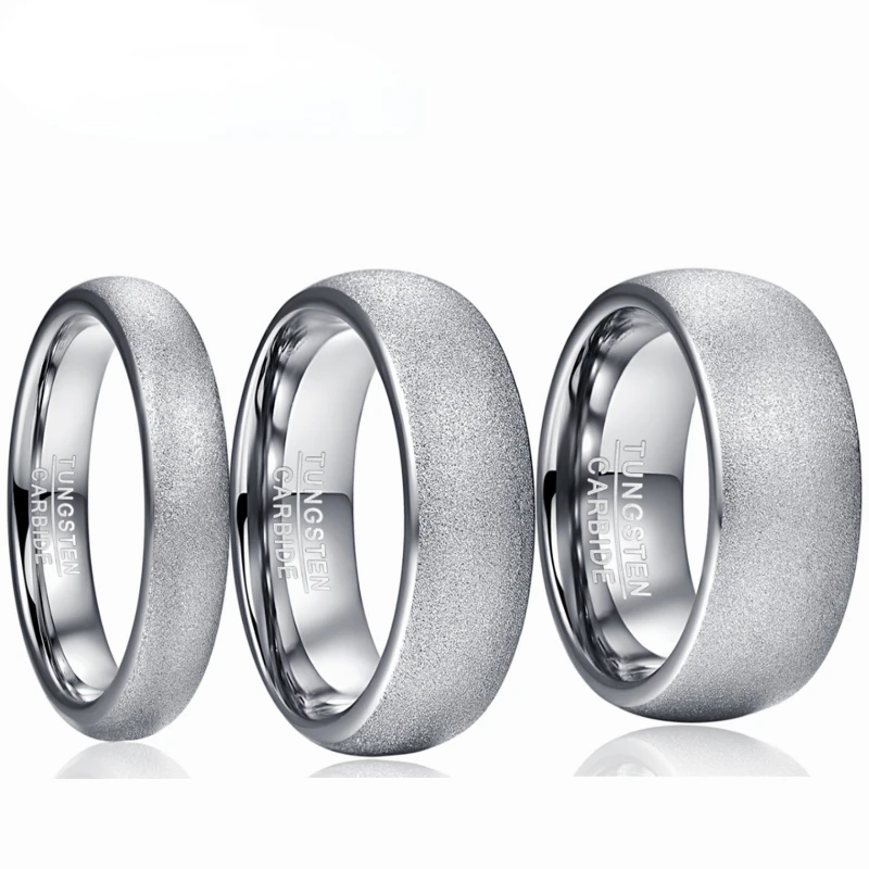 

4mm&6mm&8mm Tungsten Carbide Ring Sandblasted Steel Color Dome Frosted Ring Women Men's Wedding Jewelry