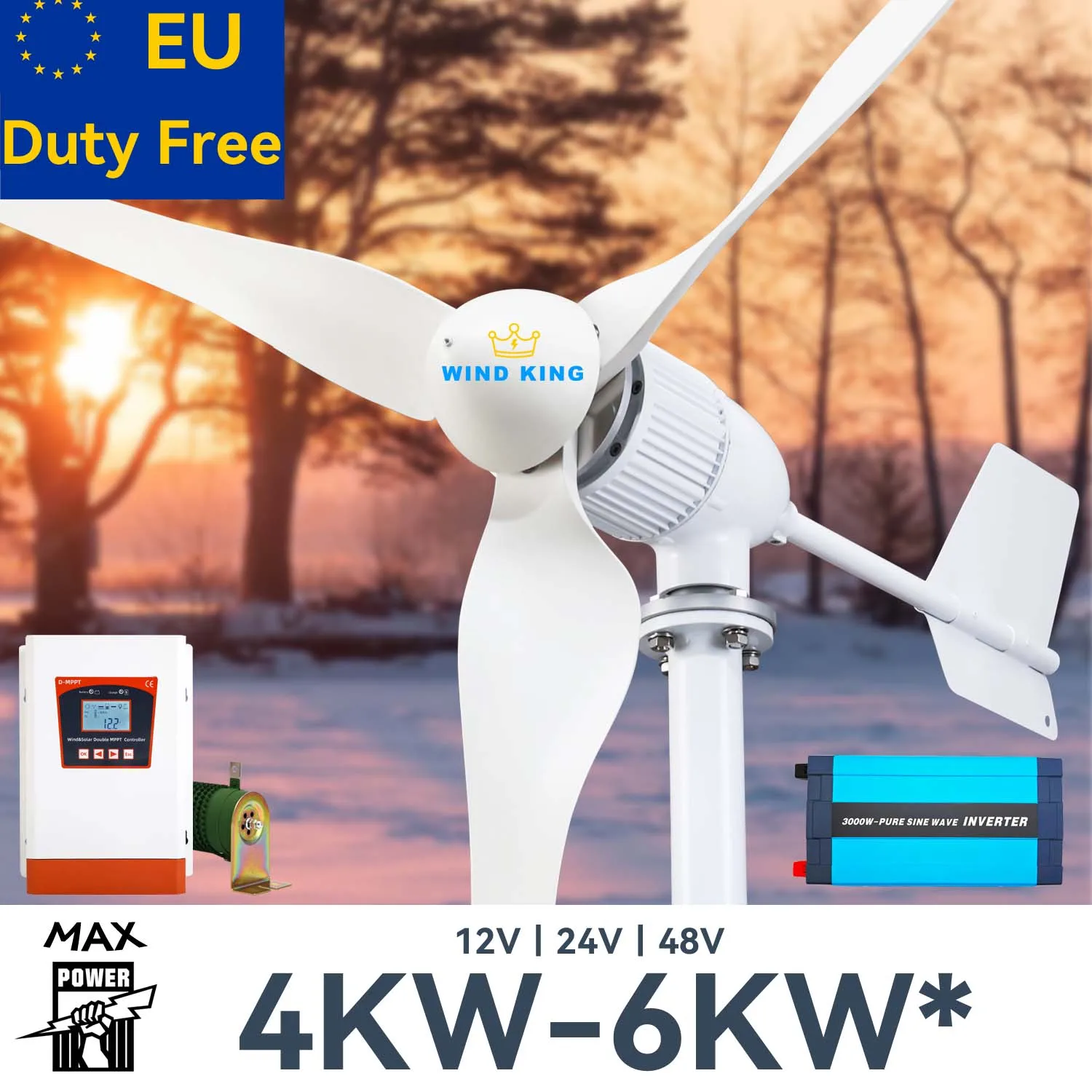 【Higher Power】 6000W WindTurbine High Efficiency Windmill With MPPTCharger/Hybrid Solar System, For Home Use 3 Blades Horizontal