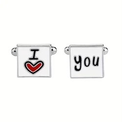 Elegant Crystal Enamel Men's Cufflinks - Round Design (I Love You)