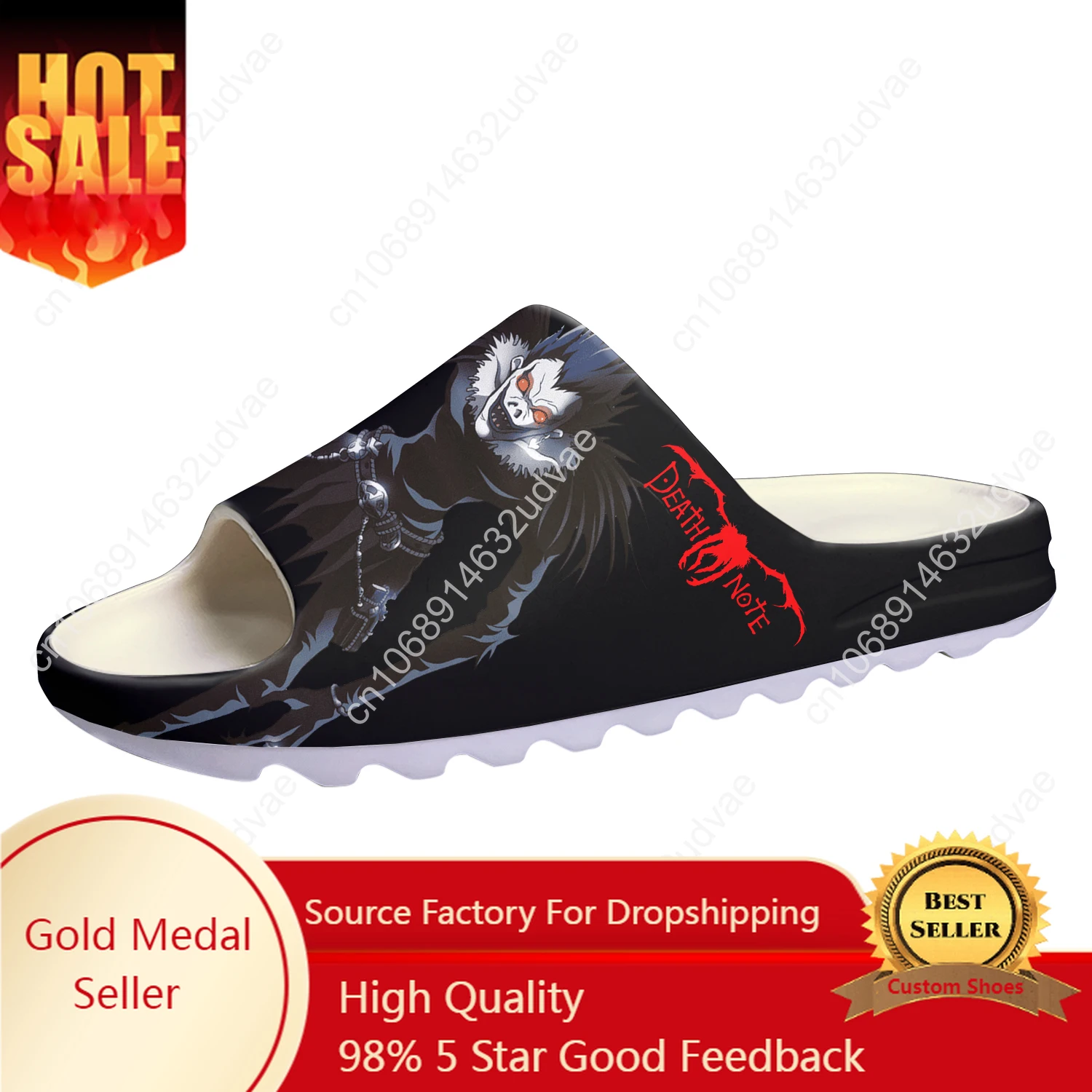 

Death Note Yagami Lawliet L Anime Soft Sole Sllipers Home Clogs Customized Water Shoes Mens Womens Teenager Step on Shit Sandals