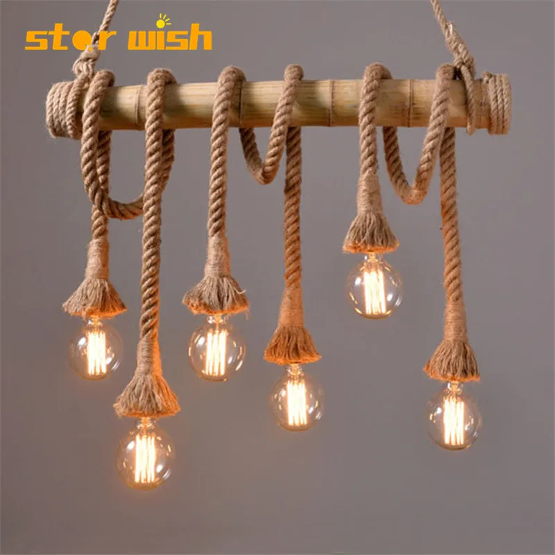 Star Wish Bamboo Hemp Rope Lampade A Sospensione Creative Restaurant Decoration Lamps Retro Bar Table Garden Bamboo Hunging Light