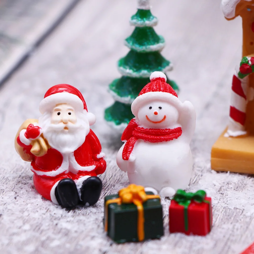 

1 Set Christmas Scene Layout Props Resin Xmas House Micro Landscaping Ornaments